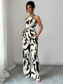 Selianne Women's Printed Fabric Pleated Camisole Set, Suitable For Holidays And Everyday Wear, Elegant And Graceful