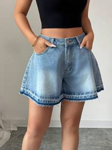 Elenzga Women's Casual Washed Loose Denim Shorts - Medium Wash - View 5