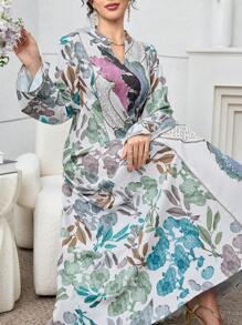 SHEIN Najma Elegantes locker sitzendes Kleid für Frauen mit floralen und Streublumen-Patchwork Applikationen an den Ärmeln