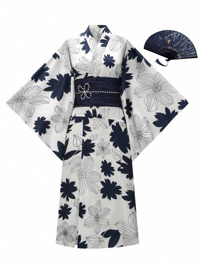 Irokai 女士日式印花传统浴衣和服长袍，适合夏季节日