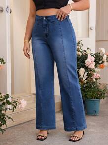 SHEIN Clasi Quần Jeans Denim Rộng Cỡ Lớn Cho Nữ - Rửa trung bình - Xem 3