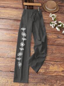 EMERY ROSE 亚麻裤，适合休闲、运动、日常穿着、夏季海滩度假 - 深灰色 - 查看 3