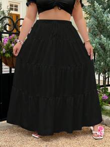SHEIN EZwear Falda suelta con volantes de talla grande en negro, para vacaciones, primavera/verano - Negro - Ver 4