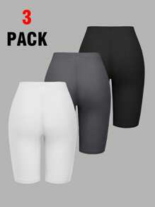 SHEIN EZwear 3 chiếc quần đùi thể thao nữ cỡ lớn, màu trơn, cạp chun, thích hợp mặc đi xe đạp, đa năng cho mùa hè. - Nhiều màu - Xem 2
