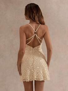 Glamine 女式夏季纯色亮片装饰吊带裙 - 杏色 - 查看 2