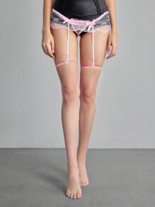 ROMWE Kawaii 1 Paar Damen Spitzen Strümpfe mit Halterung, Oberschenkelhohe Spitzenbesatz Netzstrümpfe, für alle Jahreszeiten