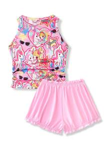 俏皮可爱的花卉印花少女睡衣 - 彩色 - 查看 2