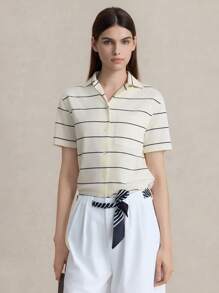 Briarwyn 女式线条印花短袖衬衫 Old Money 风格女式返校服饰 - 彩色 - 查看 7