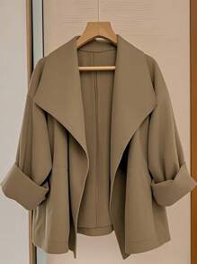 Franclia Women's Casual Commuter Cropped Jacket, Unique Design Retro Lapel Windbreaker Lightweight Thin Outerwear Casual Outfits Spring Clothes For University - Khaki - View 1