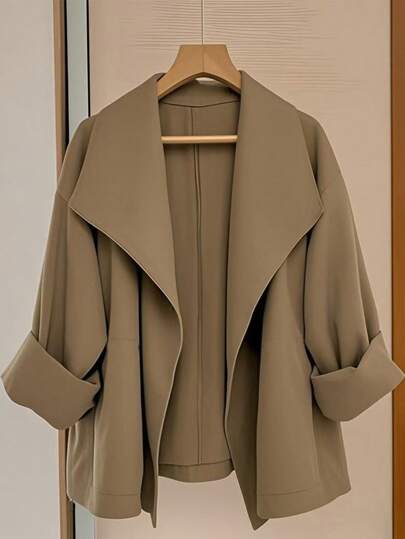 Franclia Women's Casual Commuter Cropped Jacket, Unique Design Retro Lapel Windbreaker Lightweight Thin Outerwear Casual Outfits Spring Clothes For University