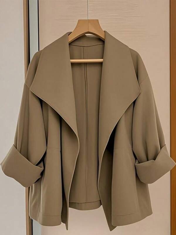 Franclia Women's Casual Commuter Cropped Jacket, Unique Design Retro Lapel Windbreaker Lightweight Thin Outerwear Casual Outfits Spring Clothes For University