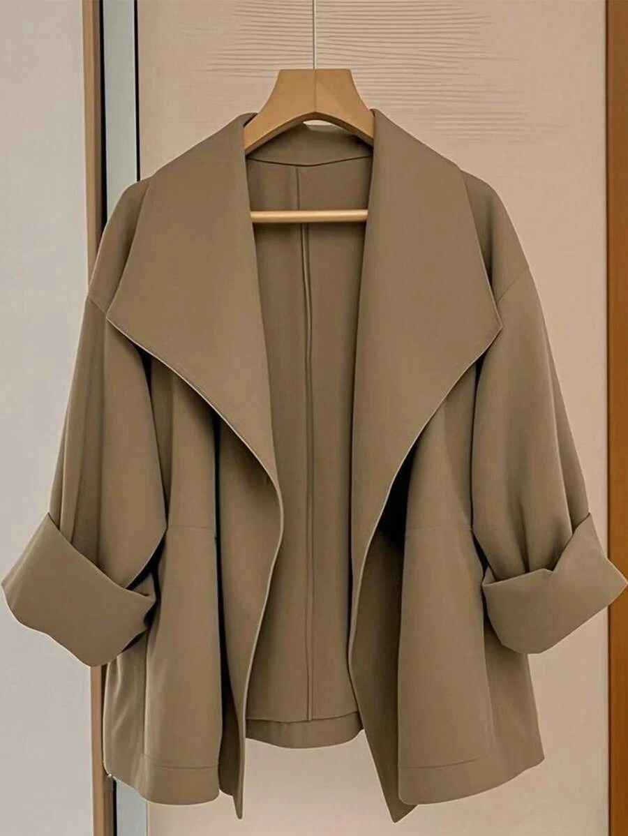 Franclia Women's Casual Commuter Cropped Jacket, Unique Design Retro Lapel Windbreaker Lightweight Thin Outerwear Casual Outfits Spring Clothes For University - Khaki - View 1