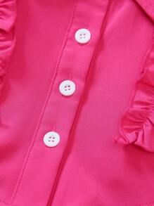Cute Baby Pink Ruffle Collared Sleeveless Top For Girls - Hot Pink - View 4