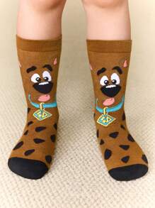 SCOOBY-DOO X SHEIN 3雙純棉可愛卡通小狗圖案兒童中筒襪，中性款，襪跟加強耐磨，四季可穿 - 彩色 - 查看 2