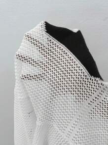 Coolane 男女款情侣同款针织条纹数字印花超大针织罩衫上衣秋冬学校厚毛衣 - 白色 - 查看 7