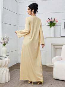 Al Najma Yellow Printed Loose Fit Turkish & Arabian Style Traditional Long Kaftan For Women - Yellow - View 2