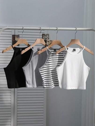 SHEIN paquete de 3 en 1 camisetas de tirantes versátiles informales y cómodas de cuello redondo para niñas preadolescentes