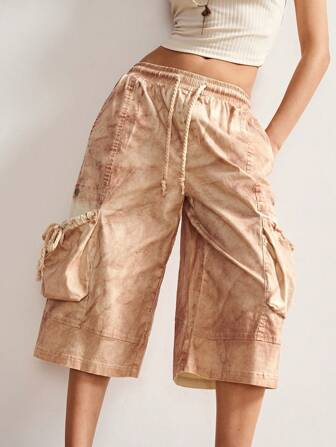 Bohemela Boho Vintage Style Solid Color Distressed Loose Fit Wide Leg 7/8 Length Pants