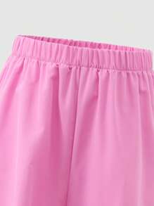 SHEIN Explorewe 2pcs/Set Older Girls' Classic Striped Contrast Print Casual T-Shirt & Loose Sporty Pocket Cargo Pants,Black Pink,Summer,Cow Boy,School,Back-To-School - Multicolor - View 6