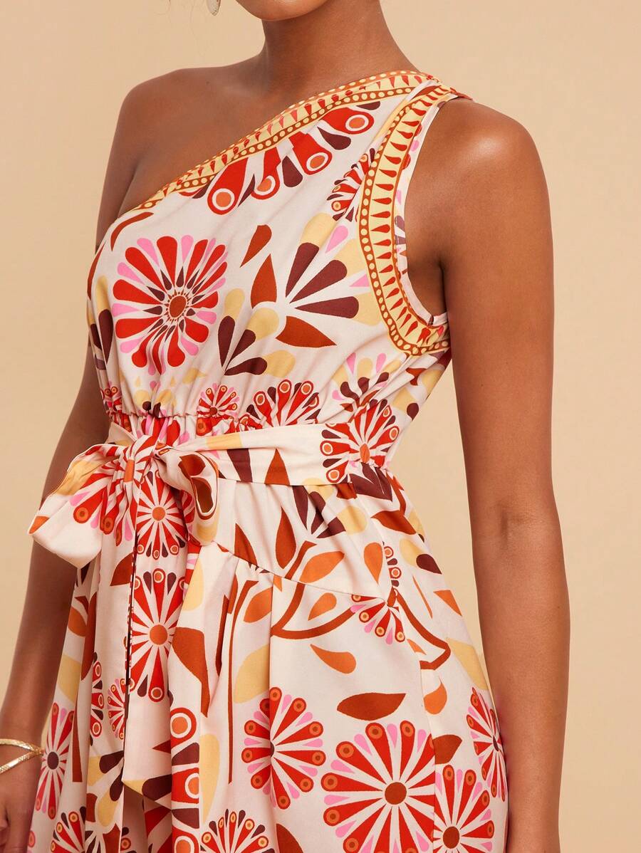Travachic Retro Print Halter Collar Waisted A-Line Dress For Women, Vacation Style - Multicolor - View 1