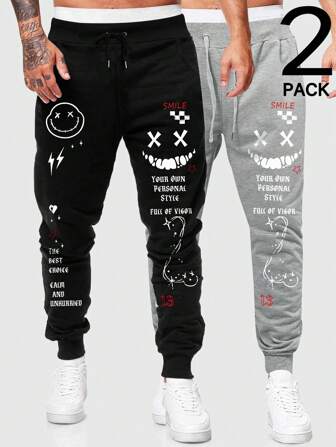 Street Life Pantalón de chándal informal con eslogan gráfico y cordón en la cintura para hombre, para fiestas