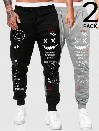 Men's Street Life Casual Slogan Graphic Drawstring Waist Sweatpants, For Rave