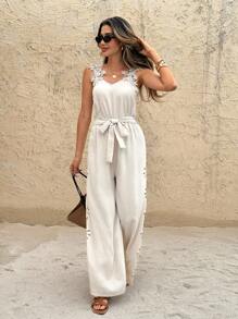 SHEIN Frenchy Women's Solid Color Sleeveless Jumpsuit, Casual For Vacation