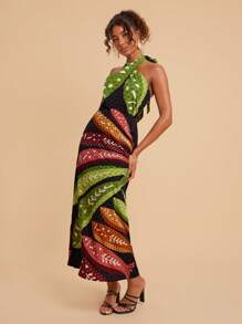 Travachic Summer Casual Dress For Holiday Dates, Beach Dress For Vacation With Cross-Neck Ties, Back Slit With Artistic Seafood Print, Women's Dress For Summer Beach Outings, School Uniform, Very Simple Outfit, Office Attire, Old Money Style Outfit, Teacher Outfit, Date Outfit, Women's Independence Day Dress, Graduation Season, Dress For Attending Wedding Season With Sisters For Afternoon Tea Gatherings On Holidays - Multicolor - View 6