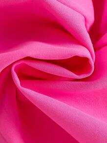 SHEIN Playful Pals 女婴翻领按扣短袖连体衣，带假口袋，时尚百搭休闲复古风连体衣，配腰带，夏季新品 - 玫紅色 - 查看 4