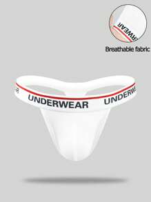 SHEIN Men's Letter Print Sexy Thong Underwear, Suitable For Dating Breathable