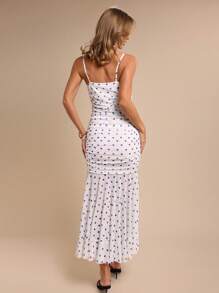 COSMINA Váy dây mảnh in họa tiết chấm bi xếp ly họa tiết hoa 3D cho nữ - Nhiều màu - Xem 2