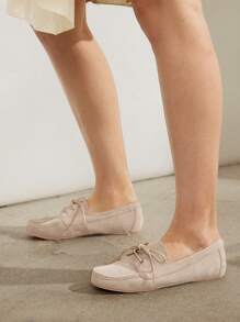 SHUZIA Women's Round Toe Soft Bottom Lace Up Suede Casual Flats