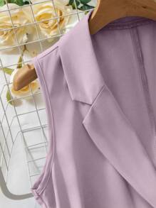 Seusyu 女士休闲西装套装，翻领无袖上衣和裤子两件套 - 淺灰紫 - 查看 7