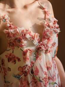 MOTF PREMIUM 满幅花卉印花荷叶边下摆吊带连衣裙 - 彩色 - 查看 3