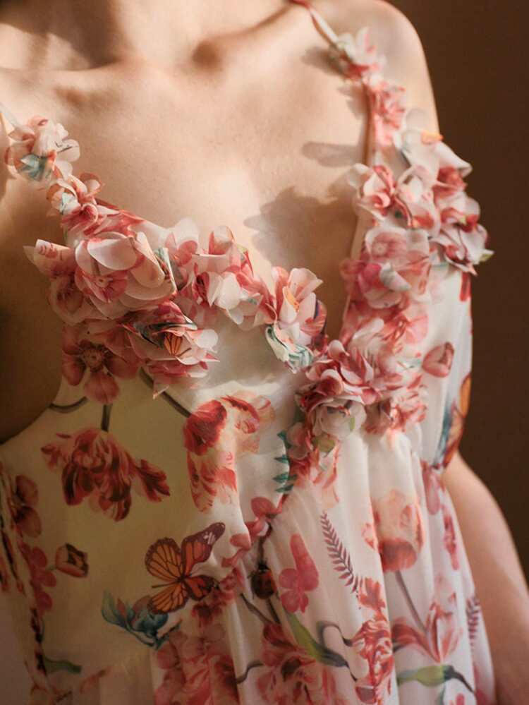 ALLOVER FLORAL PRINT RUFFLE HEM CAMI DRESS