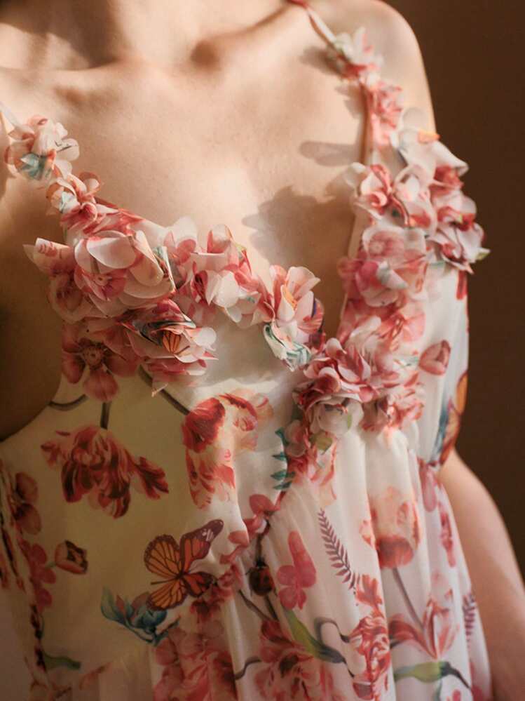 MOTF PREMIUM Vestido camisero con volantes y estampado floral en toda la prenda - Multicolor - Añade 2