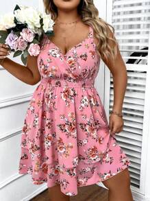 SHEIN VCAY Plus Size Women Floral Print Casual Sleeveless Dress