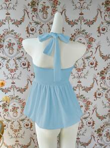 Lunelith SHEIN Lunessa Women's White Halterneck Spaghetti Strap Sleeveless Tank Top, Spring/Summer