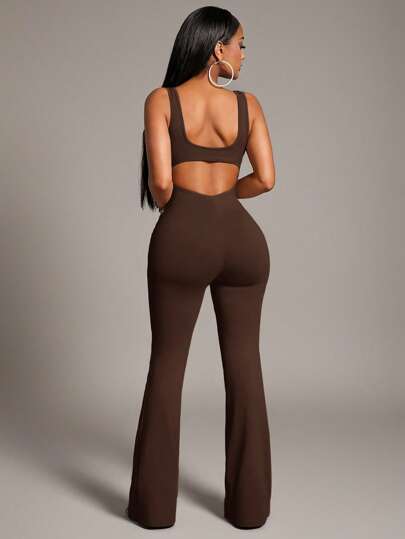 Radiana Women Backless Square Neck Sleeveless Bodysuit, Summer