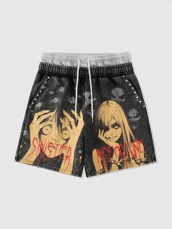 Street Life Herren Shorts mit Doppel-Bund, glitzerndem Diamantdruck und Wäsche-Effekt
