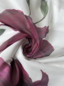 Modelyn Women's Off Shoulder Ruched Mesh Printed Summer Dress - White - View 7