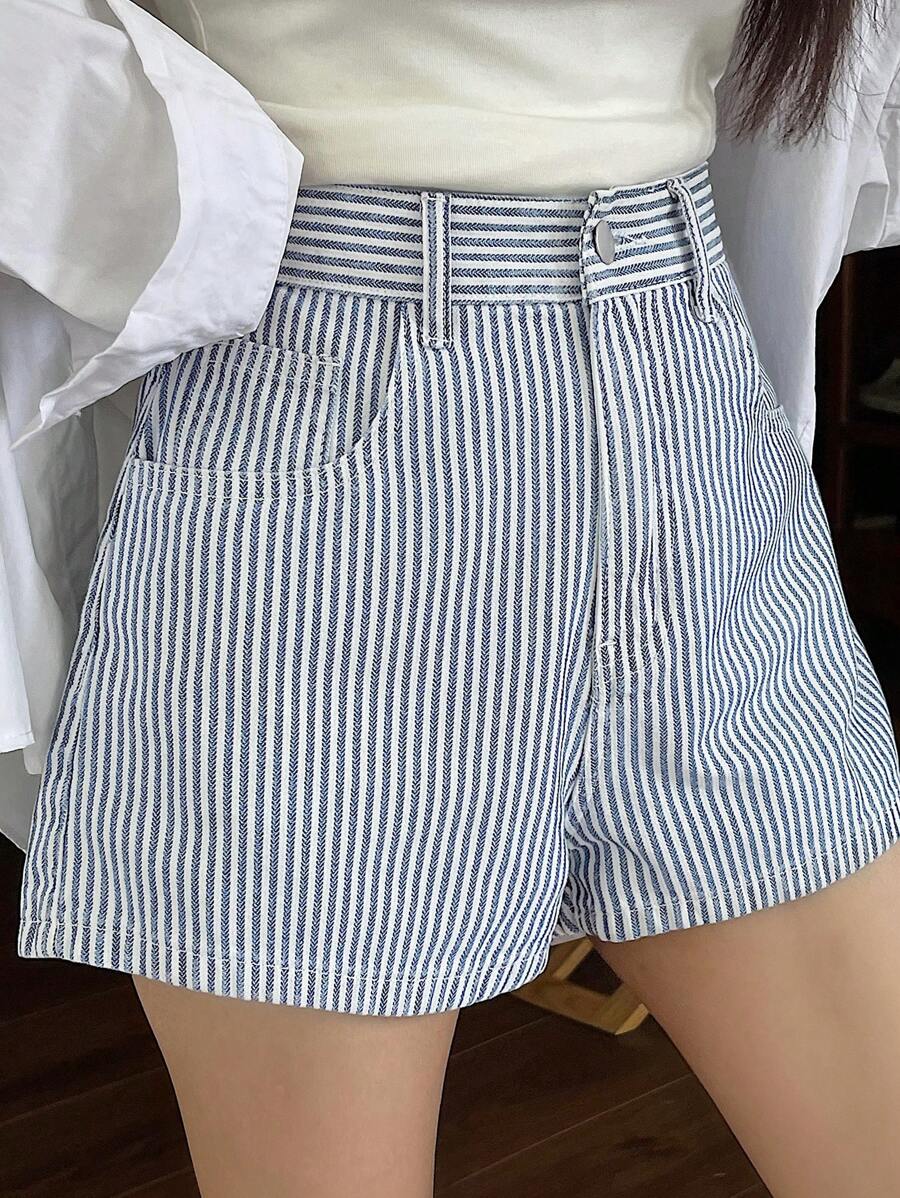 DAZY Women's Summer Striped A-Line Casual Street Short Shorts, Sexy Denim Denim Shorts,Back To School Clothes