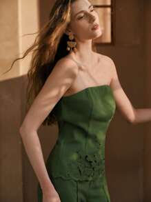 MOTF PREMIUM 亚麻花卉刺绣抹胸 - 橄欖綠 - 查看 7