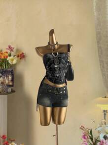 Attitoon Women's Casual Vintage Punk Cropped Knotted Bandeau Top,Summer Back To School - Multicolor - View 2