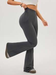 SHEIN Sport Studio Women's High Waist Solid Color Flare Leg Workout Pants For Everyday Wear Yoga Pants Flare Yoga Dress Pants Yoga Flare Pants Grey Yoga Pants Leggings Flared