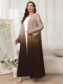 Al Najma 女士优雅渐变色圆点印花阿拉伯风格长袍 - 棕色 - 查看 4