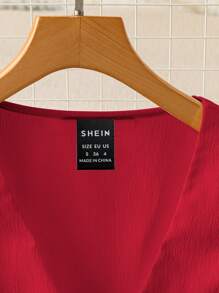 Franclia 女式甜美法式荷叶边 V 领无袖短款上衣，前系带，春夏 - 紅色 - 查看 4