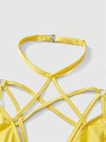 ROMWE Goth Áo hai dây buộc vai gợi cảm cỡ lớn - Màu vàng - Xem 3