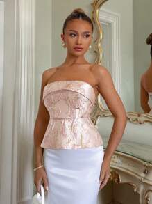 Glamine 提花金属金色束腰优雅浪漫衬衫，适合派对、花园派对、夏秋季女装返校季 - 淺粉色 - 查看 1