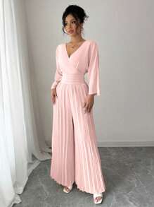 Rafferiza Bộ đồ liền thân dài tay tối giản màu trơn dành cho nữ, mặc hàng ngày - Hồng - Xem 3